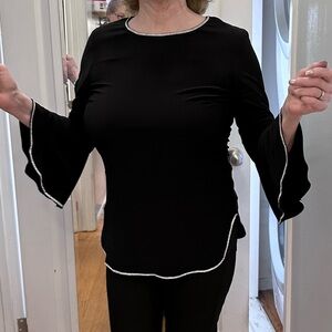 Gorgeous Frank Lyman Design Black Top with Flared Rhinestone Edged Sleeves Sz 10